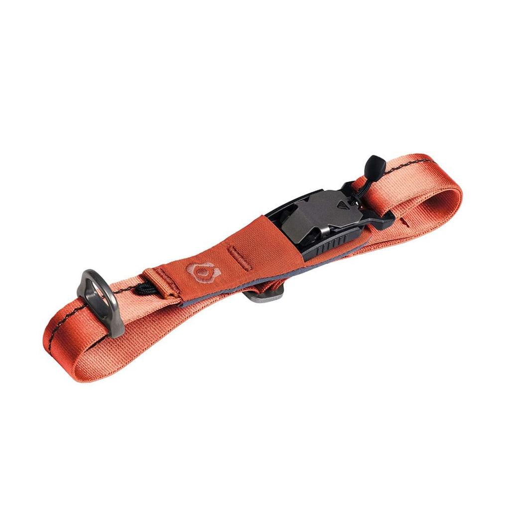 Orange dog collar with a black buckle on a white background