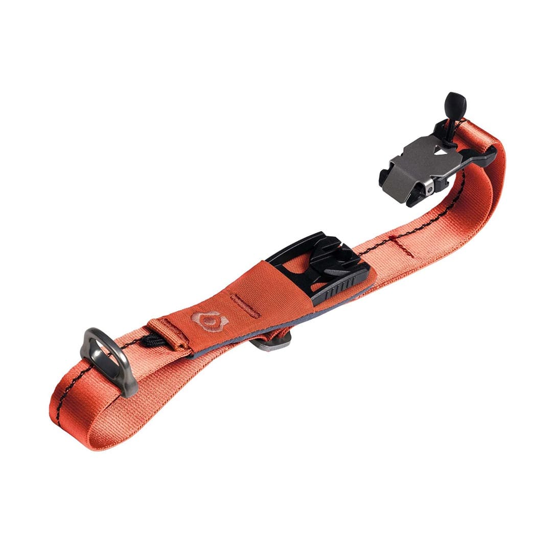 Orange dog collar with black hardware on a white background