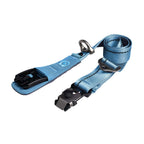 Blue strap with black hardware on a white background