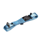 Blue dog collar with a black buckle on a white background