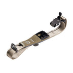 Tan dog collar with black hardware on a white background
