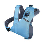 Blue dog harness with 'Gentle Wuff' branding on a white background