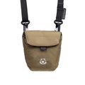 Khaki shoulder bag with a visible brand logo on a white background