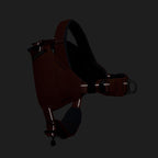 Dark brown leather bag with reflective accents on a black background