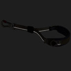 Reflective dog leash with carabiner on a black background